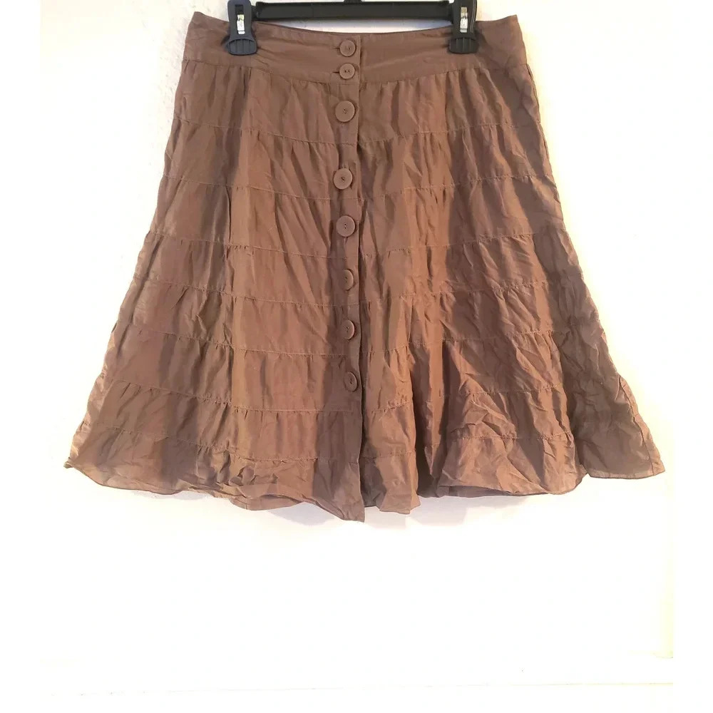 Mossimo Womens Brown Tiered Ruffle Button Front Cotton Mini Skirt Size 8
